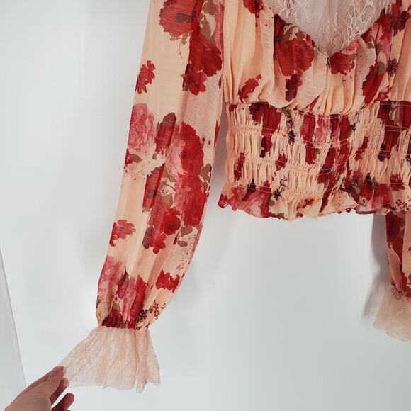 Free People Romantic Combo Floral Lace Daphne Blouse S - Picture 3 of 11